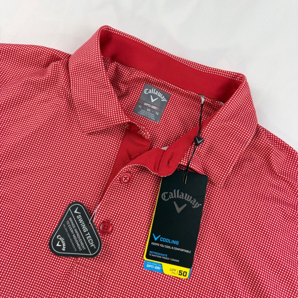 Callaway Opti-Dri Swing Tech Polo Mens XL Red Micro-Check Cooling Golf Shirt NWT